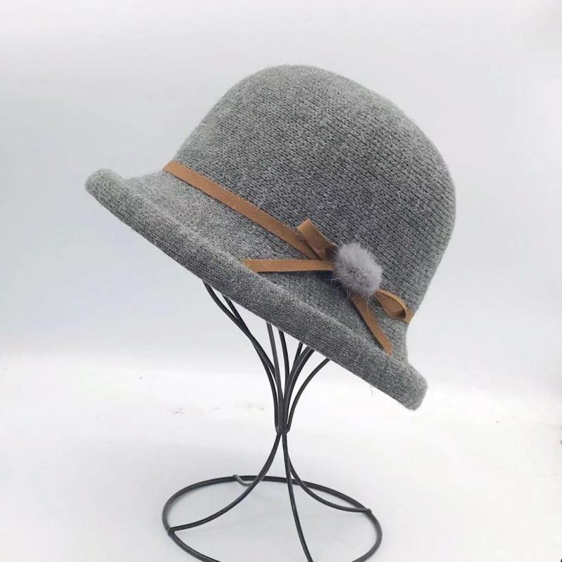 Woolen Bucket Hat Women's Autumn and Winter Bow Korean Version Versatile Japanese Dome Basin Hat British Retro Top Hat Tide