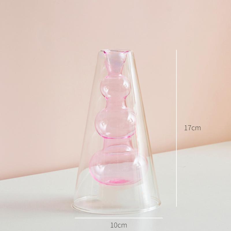 Nordische moderne doppelwandige Vase, kreative hydroponische transparente Glasvase, Wohnzimmer-Desktop-Dekor, personalisiertes Kunstornament