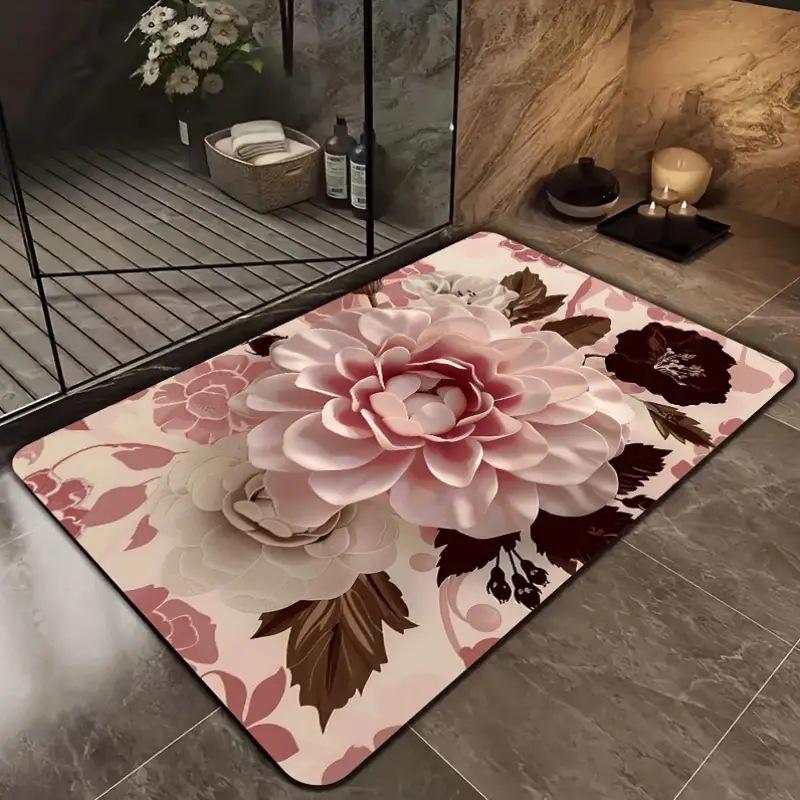 Simple Nordic Style Floral Diatom Mud Floor Mat 80x120cm