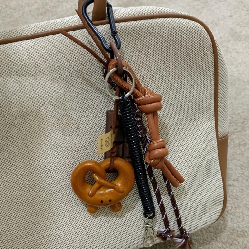 Bagel Pretzel Chocolate Bag Charm Pendant Keyring Braided Rope Keychain Charm for Backpack Purse Handbag Decorations