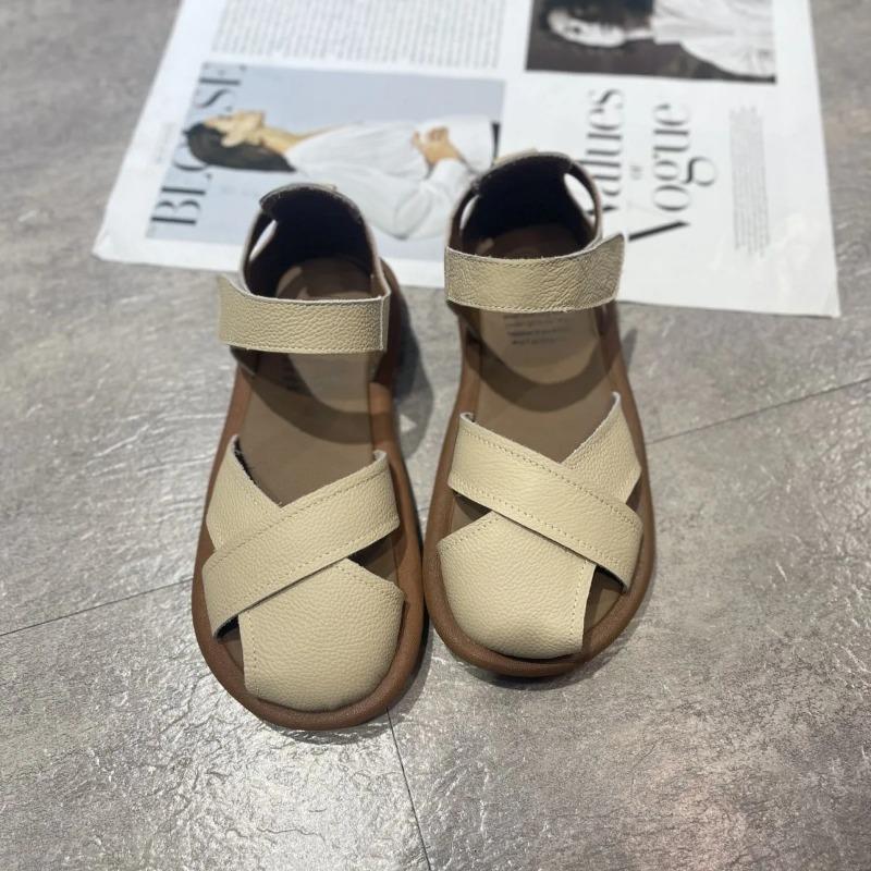 2025Women Roman Casual Soft Soled Sandals Summer Flats Shoes Plus Size Baotou Roman Leather Casual Shoes Zapatillas De Deporte