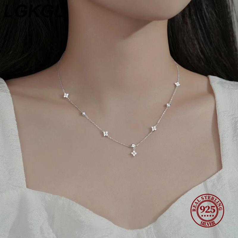 LGKGL Read S925 Silver Plated 18K Gold Sparkling Zircon Flower Necklace for Women Girl Exquisite Party Jewelry Gifts