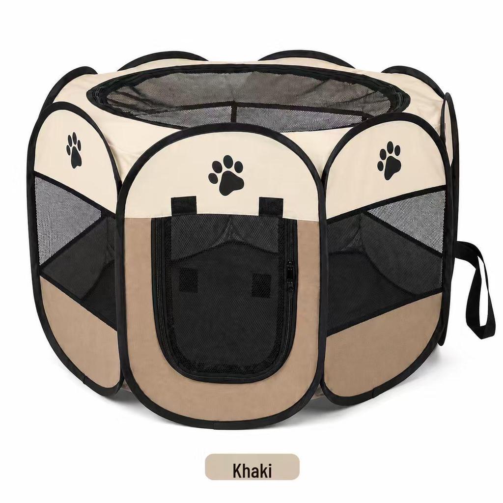 Octagonal Cat Playpen: Foldable Breeding Cage & Breathable Mesh Tent.