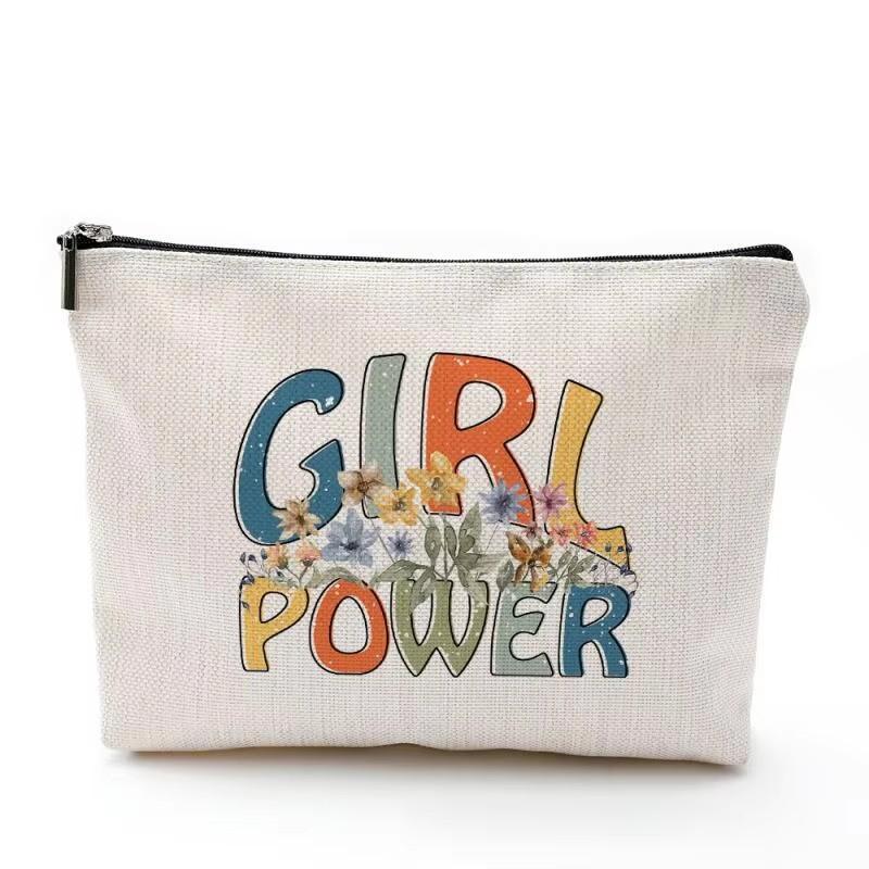 Printed Makeup Bag Waterproof Cartoon Cotton and Hemp Zipper Bag Cosmetics Jewelry Storage Bag Travel Bath Portable Toilet Bag
