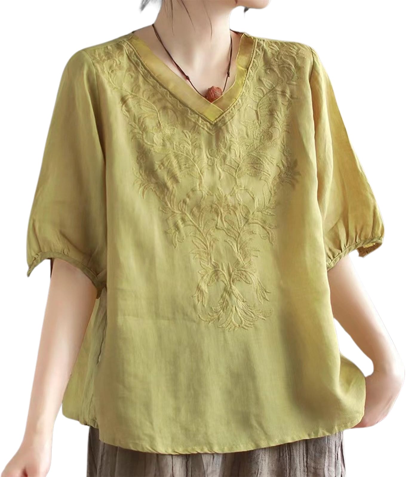 

Вышитый короткий большой летний весенний весенний и [Second Roots] топ с V-образным вырезом, пуловер, блузка, прохладный, рукав, лето, женский, ночная одежда, домашняя одежда,