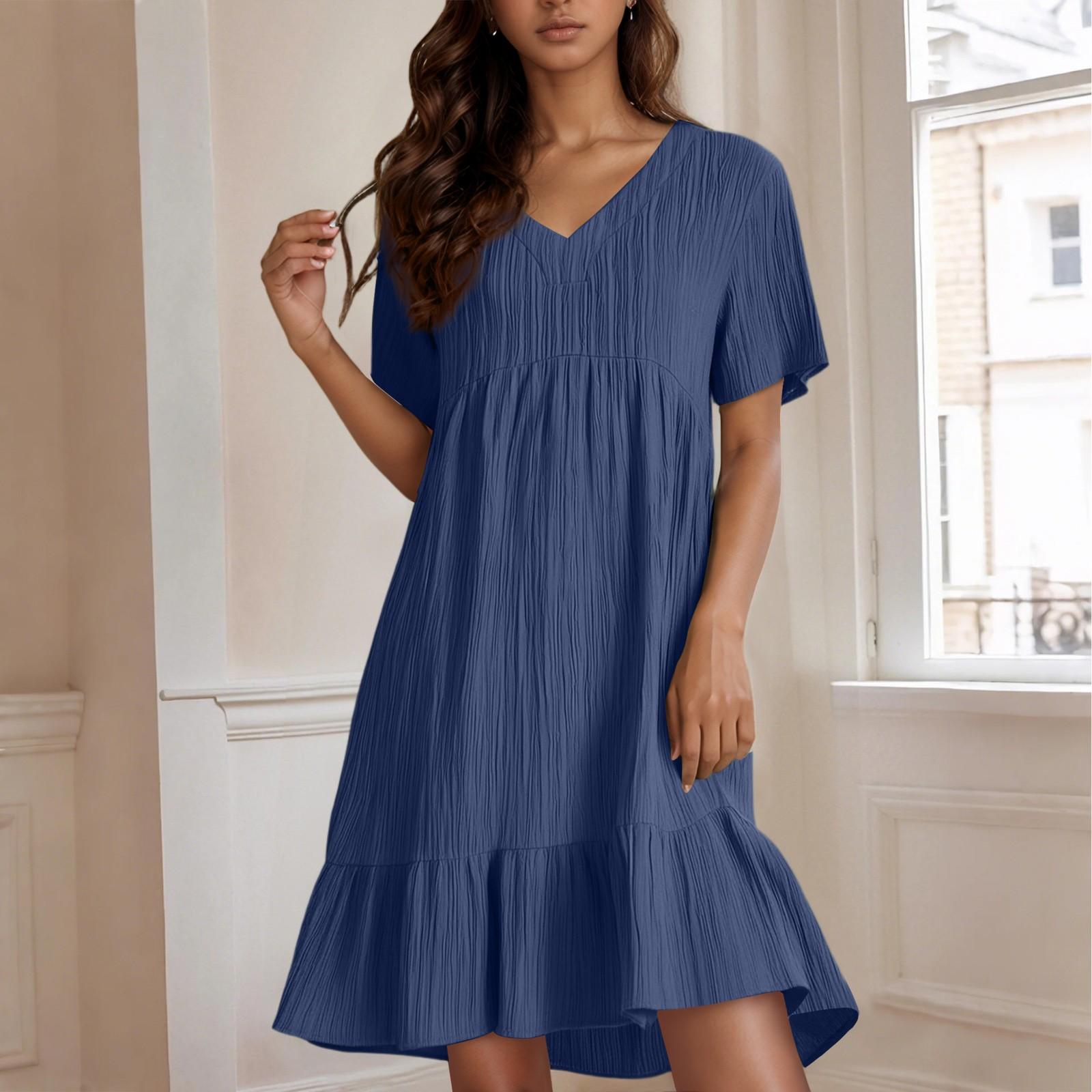 

Женское повседневное и модное однотонное платье, свободное платье с короткими рукавами и застежкой на талии M