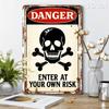 Tin Sign Danger Enter At Your Own Risk Pirate Skull Crossbones  Metal Sign Vintage Rust Wall Plaque for Bar Pub Garage Man Cave