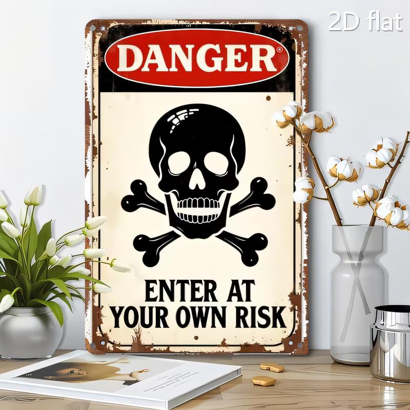 Tin Sign Danger Enter At Your Own Risk Pirate Skull Crossbones Metal Sign Vintage Rust Wall Plaque for Bar Pub Garage Man Cave