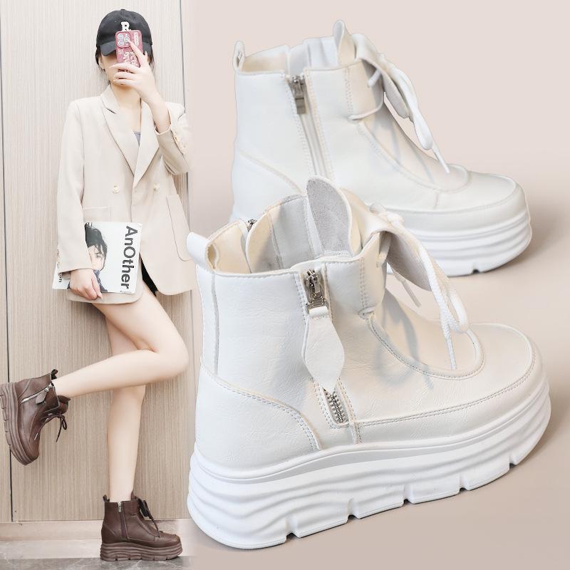 

W3680 Women s High-Top Platform Sneakers - Solid Color, Casual Street Style for Spring & Autumn 2025 36 білий