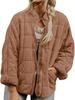 Women's Quilted Zip-Up Jacket with Square Stitch Design, Loose Fit, Multiple Color Options