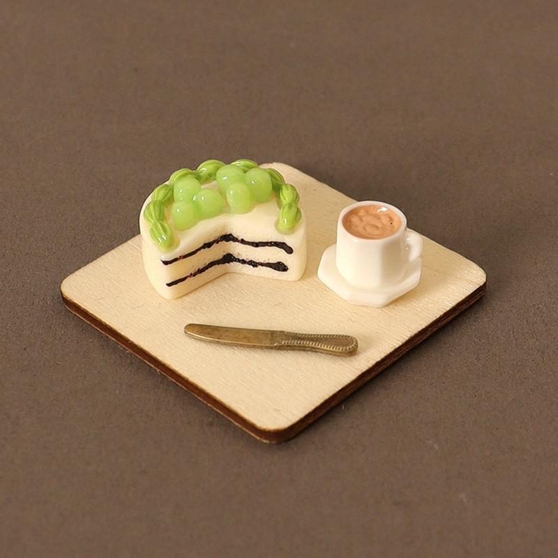1Set 1:12 Puppenhaus Miniatur Kuchen Kaffee Gabel Tablett Lebensmittel Modell Küche Dekor Spielzeug Puppenhaus Zubehör