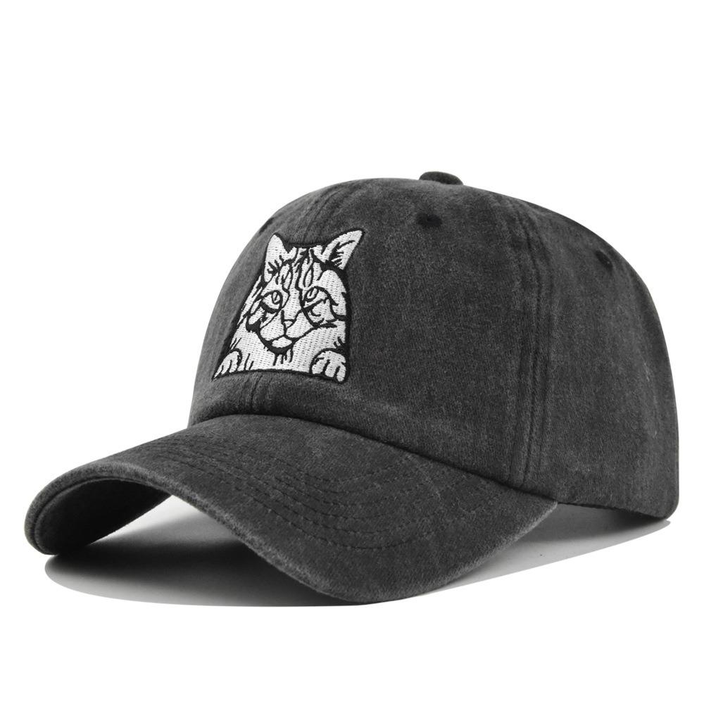 Vintage Cat Embroidery Baseball Cap - Distressed Adjustable Dad Hat For Women/Men Unisex Streetwear Cap