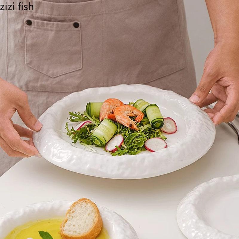 Rock Texture Ceramic Plate Thick Soup Plate Salad Plate Pasta Plates Rice Bowl Dessert Bowl Restaurant Specialty Tableware