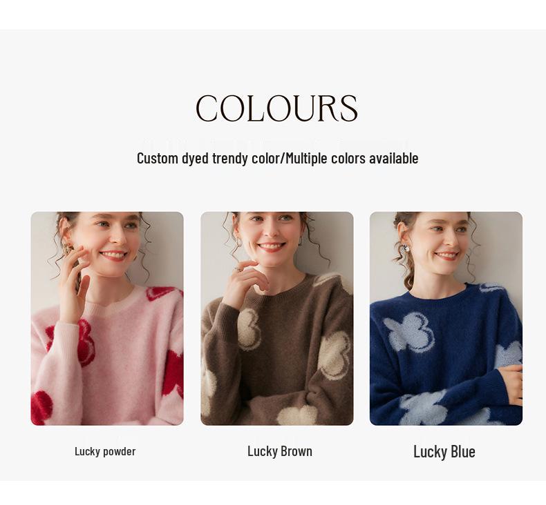 Lekasha Floral Cashmere Knit Sweater - Women's Autumn/Winter Round Neck Loose Fit