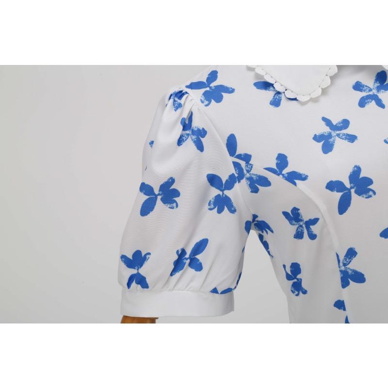New Women's Clothing Summer Bundle Neck Doll Collar Short-sleeved Retro Printed Medium and Long Dress