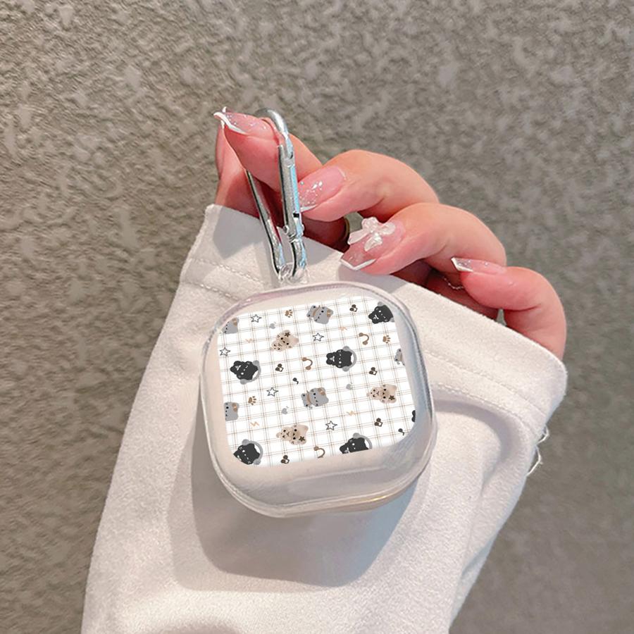 

Case For Samsung Galaxy Buds 3Pro Live 4 Pro 2 2Pro 4Pro 3 FE Clear Earphone Cases Cover With Hook Grid Cartoon Cat Buds Live