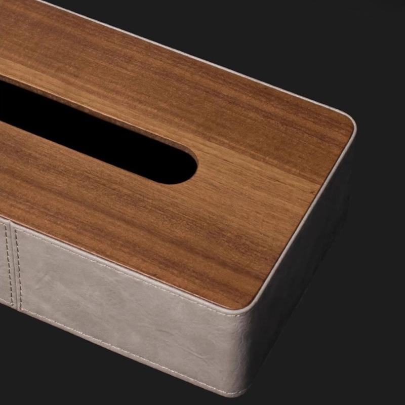 Wooden Tissue Box Leather Tissue Case Aesthetic Rectangular Napkin Boxes Elegant Luxury Napkin Storage Cases Table Decorations