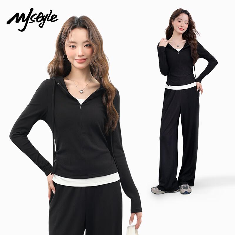

MJ STYLE Women s Faux Two-Piece Casual Set (Jacket & Wide Leg Pants) XL