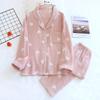 Love crepe lapel pajamas women's spring and summer thin long-sleeved cardigan set large size loose and comfortable loungewear