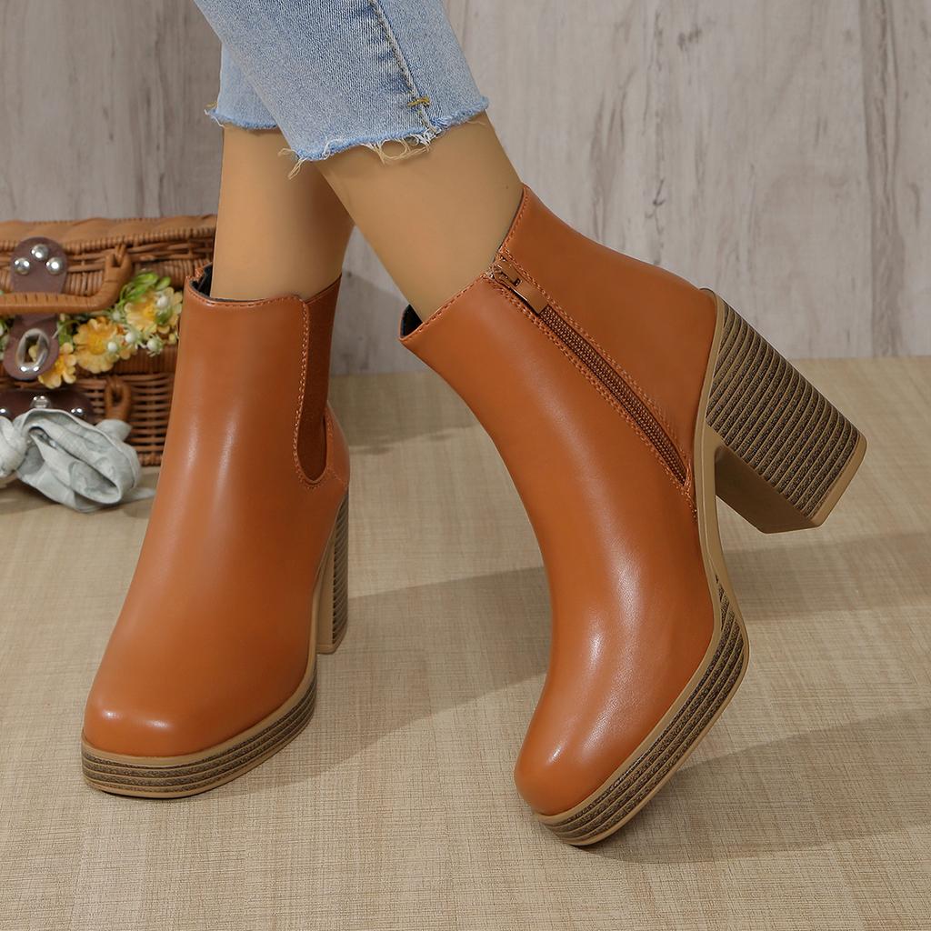 Fashion Women Ankle Boots New Fashion Pointed Toe Western Retro Style Heels Boots Platform Casual Comfortable Side Zipper Women Shoes