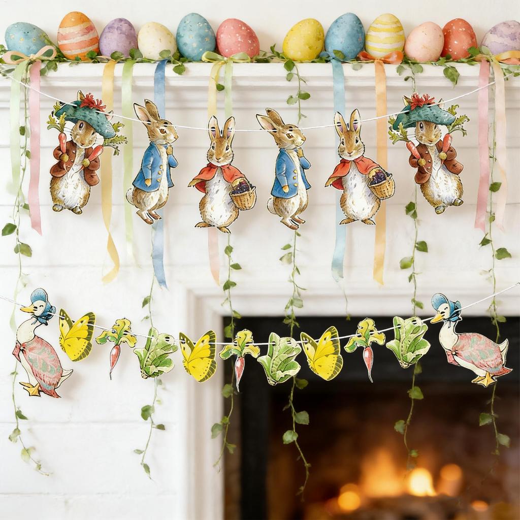 Happy Easter Banner Bunny Butterfly Easter Banner Garland Signs Spring Themed Easter Day Decorations for Home