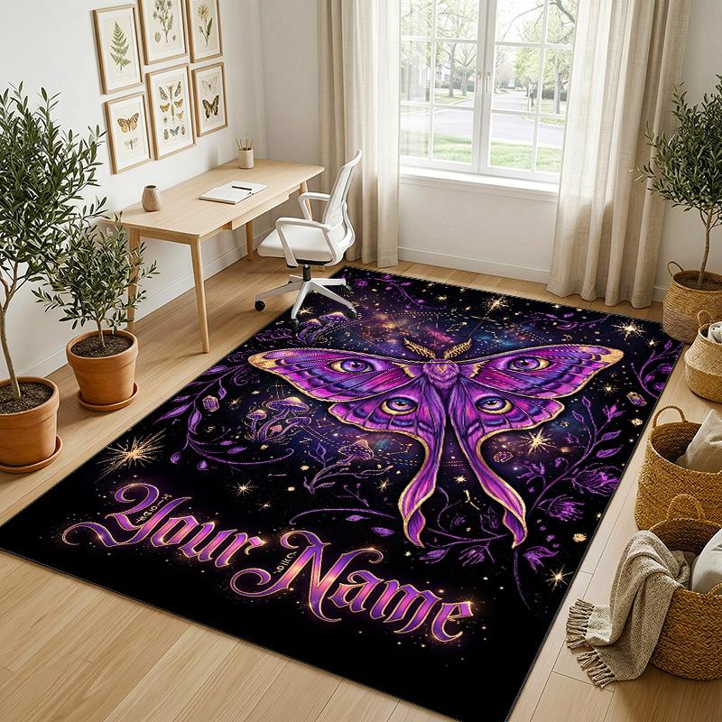 Fantasy Magic Theme Crystal Velvet Rug Personalized Custom Name Text Soft Floor Mat Home Decor