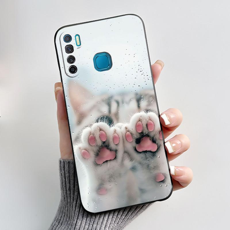 Handyhülle Für Infinix S5/S5 lite/X652/Camon 12 Air/CC6 Schwarz Niedliche Cartoons Bemalte Hülle Stoßdämpfer Weiche Stoßfeste Schwarze Hülle