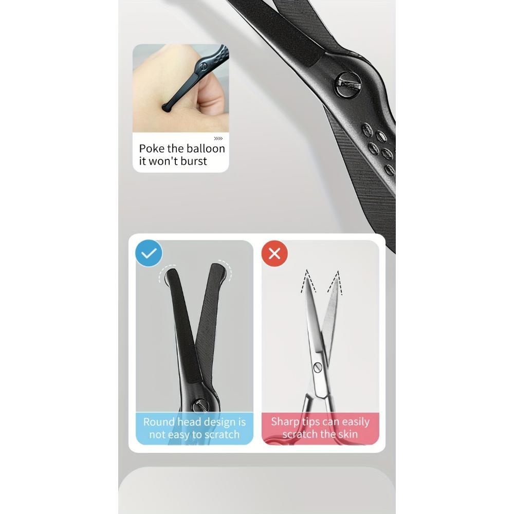 Ciseaux à poils de nez à tête ronde en acier inoxydable, ciseaux à sourcils, poils de nez, barbe, poils d'oreilles, ciseaux à sourcils en acier inoxydable, ciseaux à cheveux pour hommes et femmes