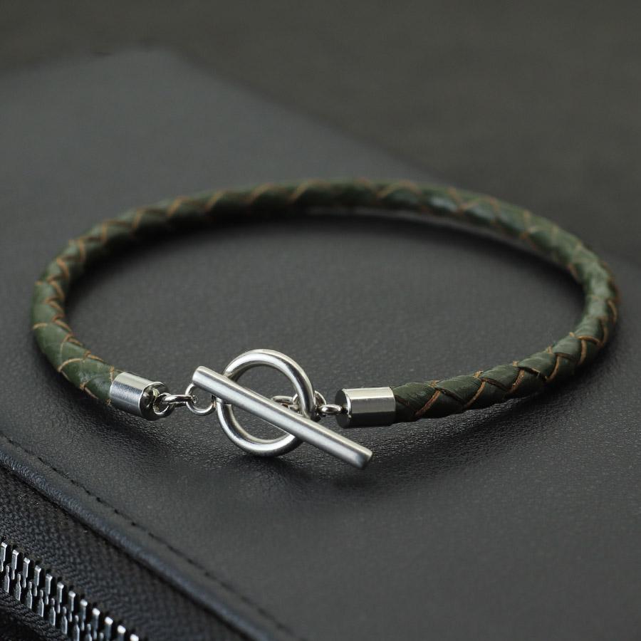 Fashion Mens Genuine Leather Bracelet Stainless Steel OT Buckle Bangle 4mm Thin Braided Pulsera De Cuero Red Wrap Braslet Joias