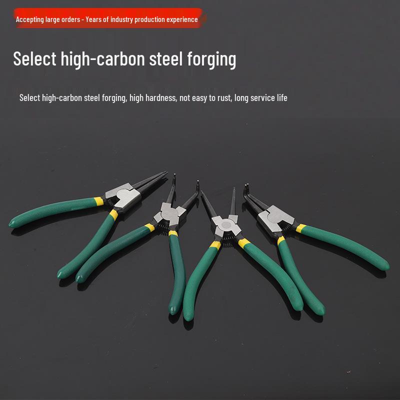 7-inch Snap Ring Pliers with Two-way Straight and Bent Jaws for Internal/External Use - Multi-function Expansion Shaft Holding Tool.