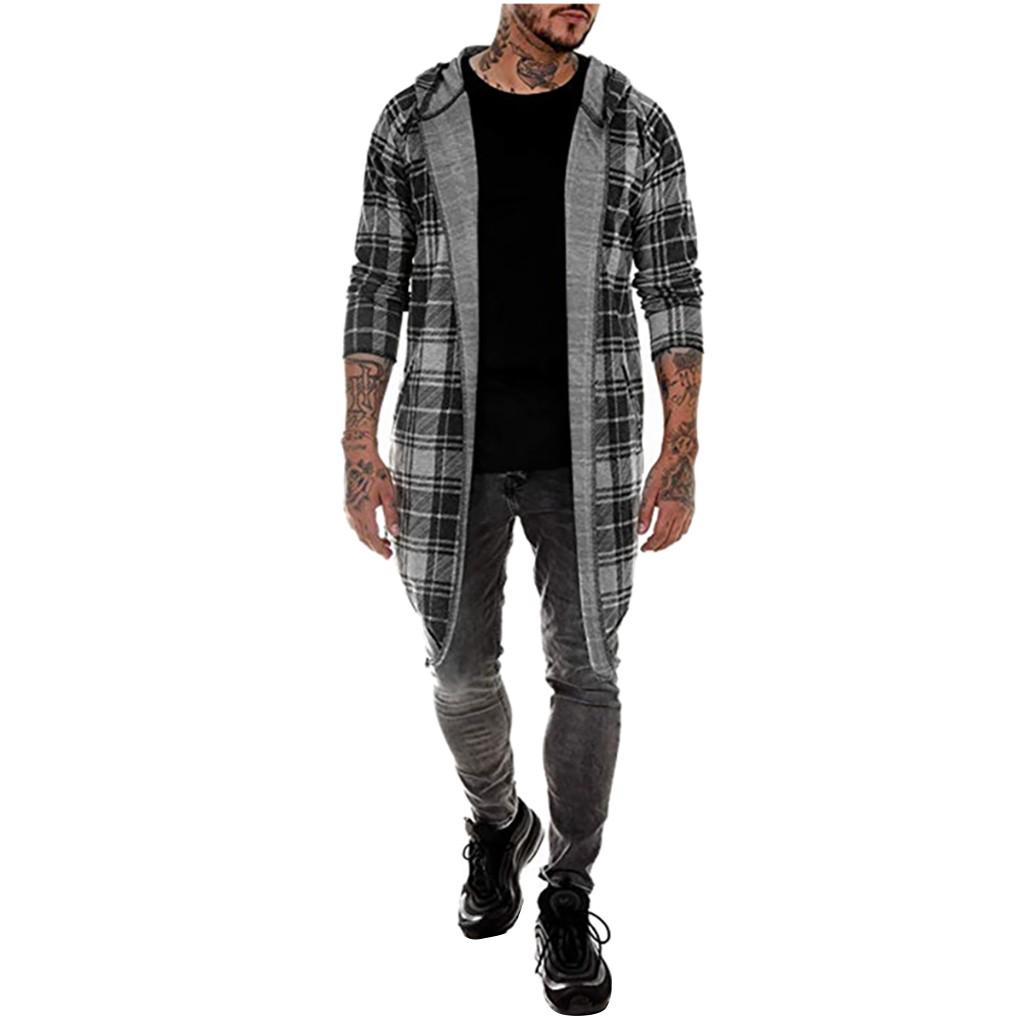 Menn Skjøting Hette Solid Trench Coat Jakke Cardigan Langermet Outwear Bluse