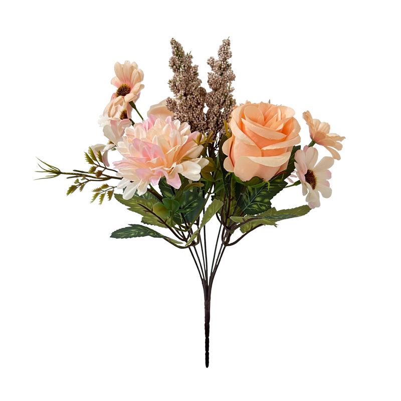 High-End European & American Style Luxury Floral Arrangement: 7-Fork Hand-Tied Rose & Chrysanthemum Bouquet for Weddings
