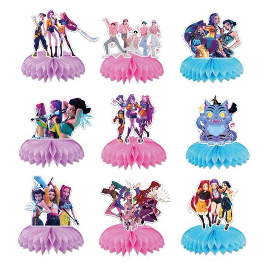 Anime Theme Birthday Party Decorations Cartoon 3D Honeycomb Centerpiece Folding Paper Tabletop Ornament for Kids Party Supplies