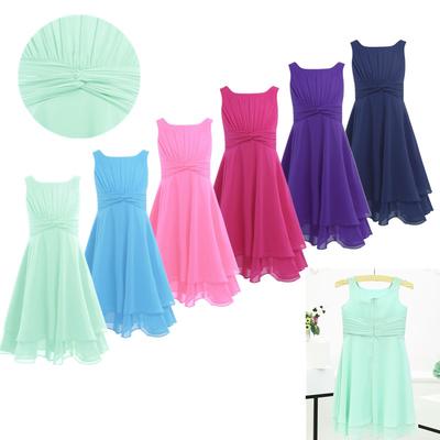 בנות שיפון מותניים מסוקסים פרח ילדה שמלת נסיכה תחרות חתונה שושבינה יום הולדת