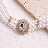 Crystal diamond multi-row imitation pearl necklace exaggerated atmosphere short choker retro Internet celebrity necklace women