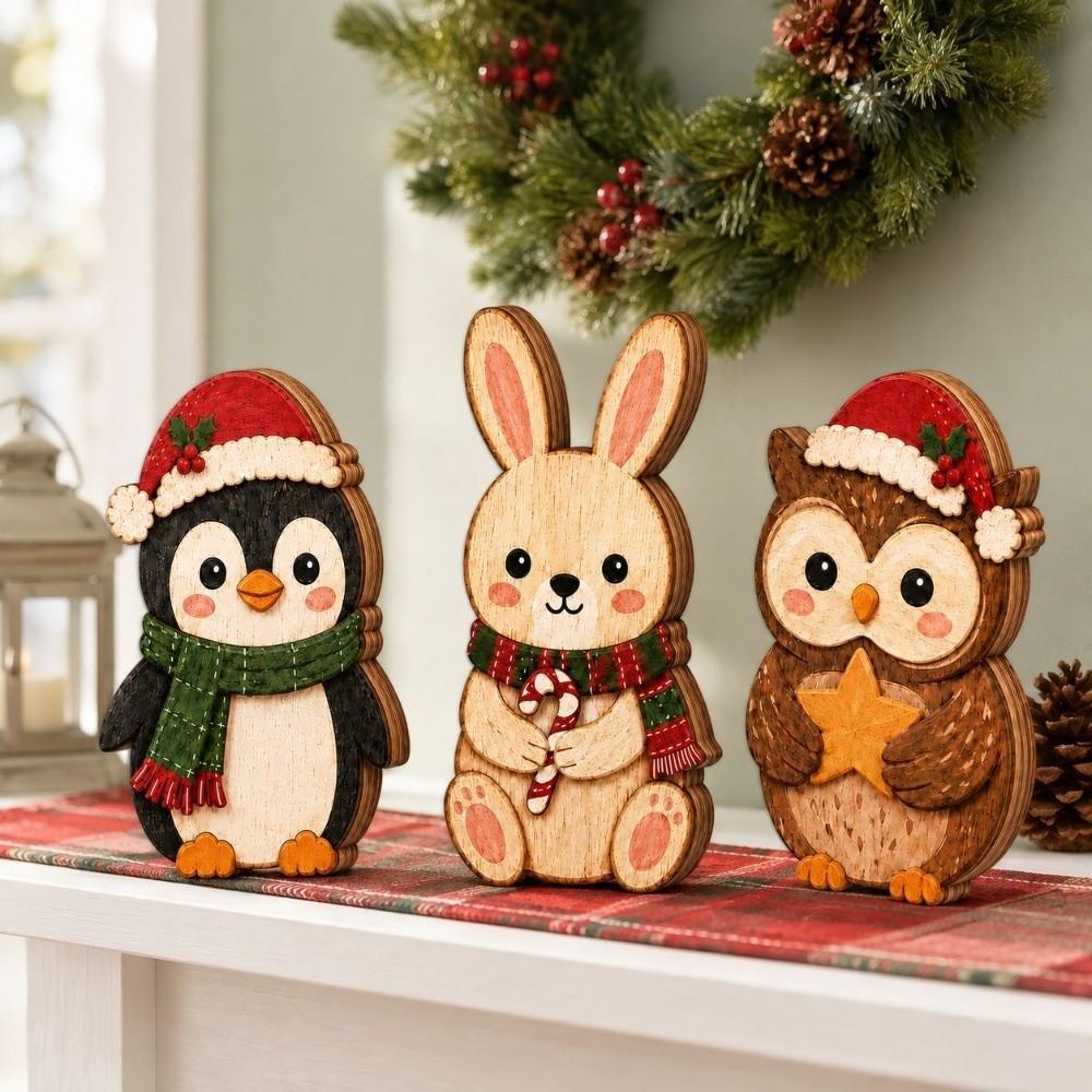3/4pcs Rustic Farmhouse Style Christmas Snowman Decorations Vintage Holiday Tabletop Decor Gift