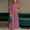 ZANZEA Women Short Sleeve Blouse and Wide Leg Pants Casual Two Piece Suit Sets