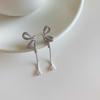Cubic Zirconia Bow Tassel Drop Earrings with Pure Silver Studs