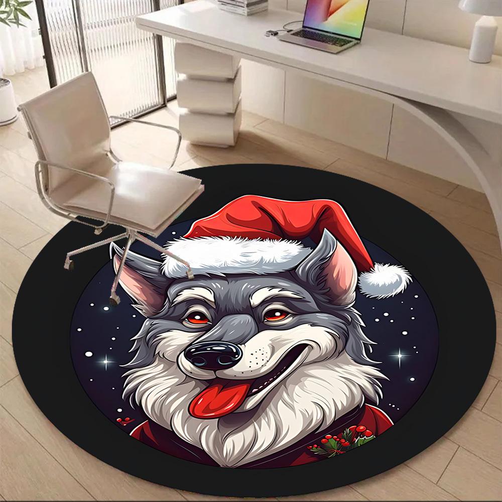 1PC Christmas Wolf Office Round Area Rug, Mat Suitable ForOffice, Under Office Chairs Bedroom Living Room Home Decor, Room Deco