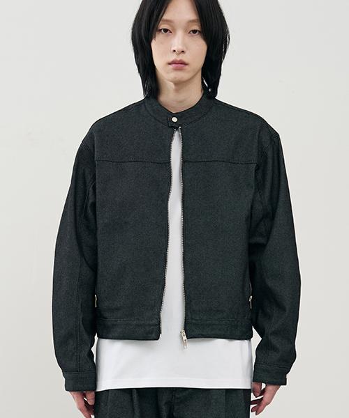 Arrayed [Non-Fade] Vertical Biker Crop Denim Jacket [Indigo]