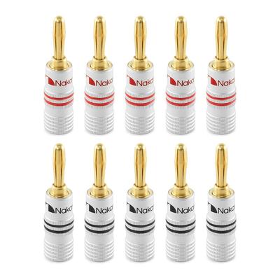 Nakamichi Banana Plugs 24K Gold Plated Speaker Cable Connectors Aluminum Metal Shell Gauge Size 4mm Pieces Banana 12AWG-18AWG (10 (5 Pairs), Plugs)