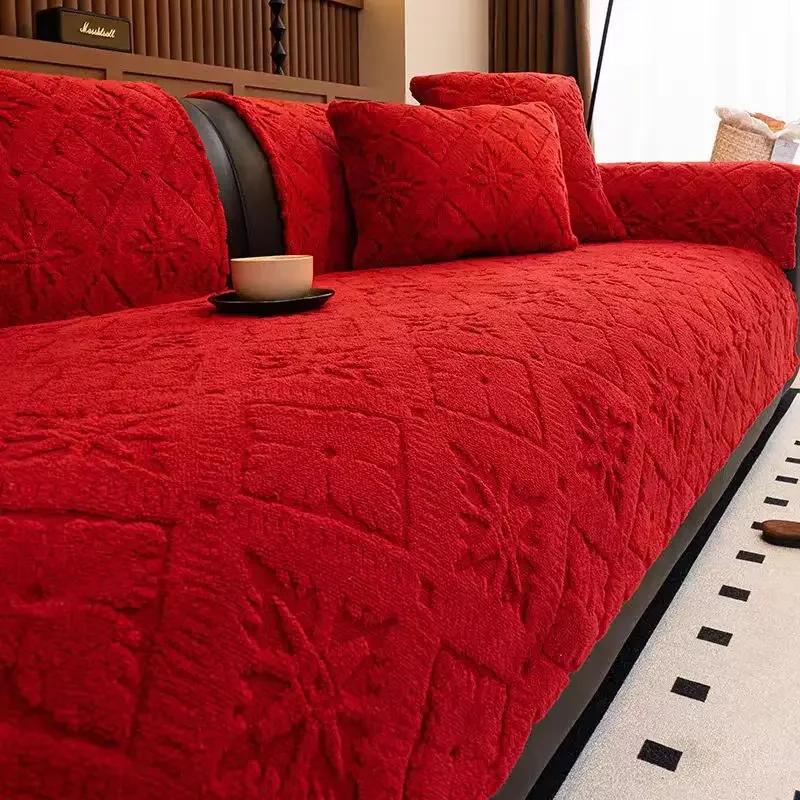 

Роскошная хлопковая бархатная накидка на диван в скандинавском стиле, универсальная для четырех сезонов, однотонная, толстая, противоскользящая, пылезащитная, чехол на подушку дивана 70x70cm 1pcs красный