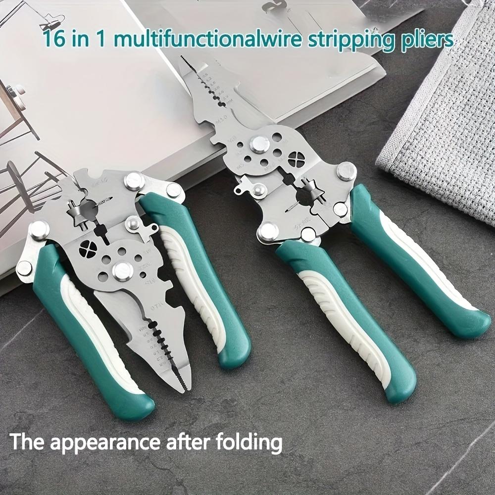 HooFun 16-In-1 Foldable Wire Stripper, Pulley Design Multi-function Electrician Wire Splitter Wire Winding Pliers Crimping Plier