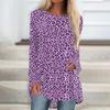 Women's Leopard Print Long Sleeve Casual Tunic Tee Shirt with Neck