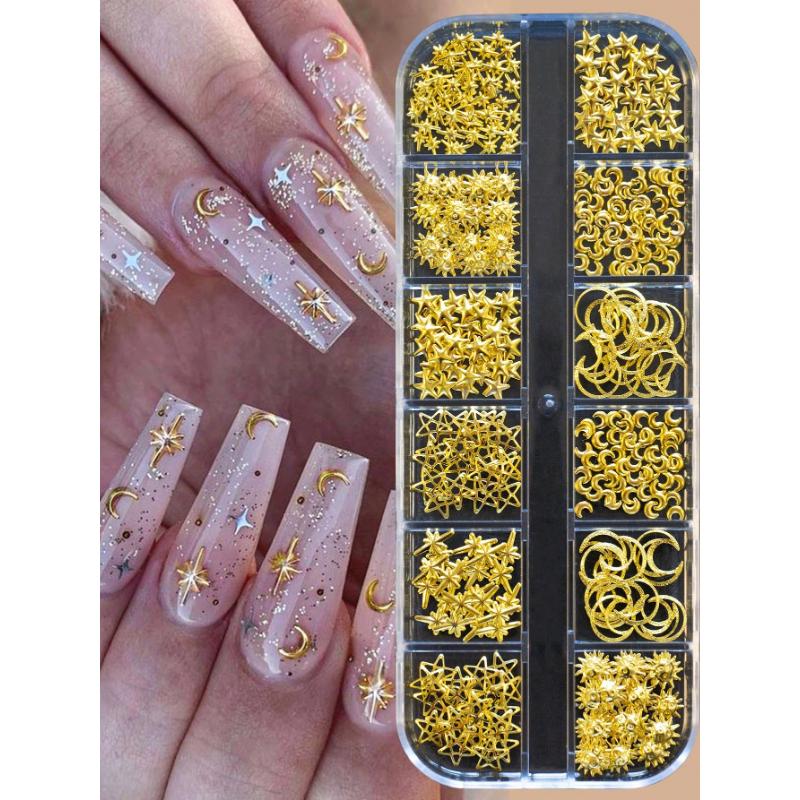 

12Grids Gold Silver Caviar Beads Metal Nail Charms Gems Mixed-Sizes Steel Balls Nail Art Design Decoration Manicure Diy Supplies Metal Charm золотой
