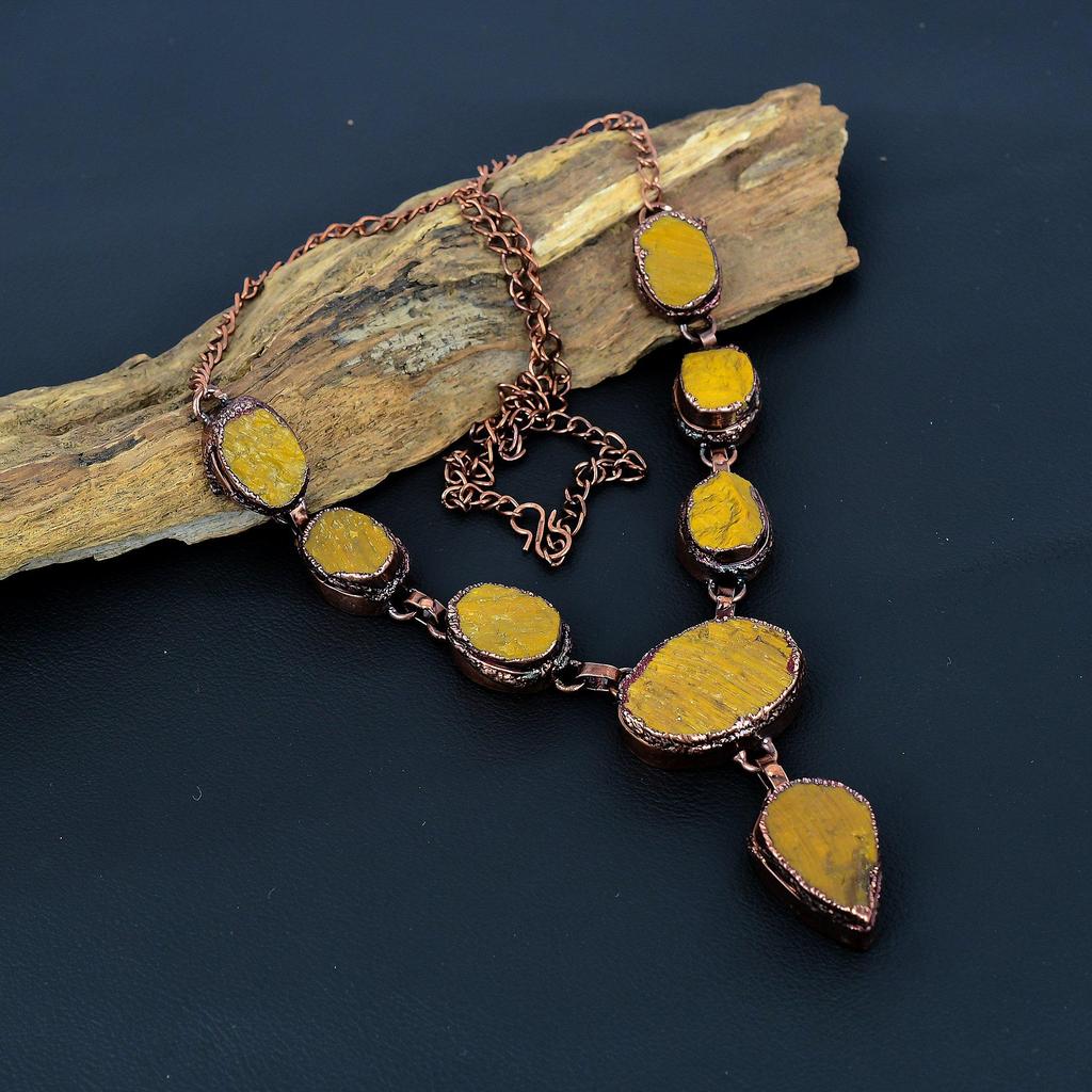 Tiger's Eye Copper Electroformed Necklace Adjustable, Chain Necklace Handmade Gemstone, Gift For Mom Antique Jewelry
