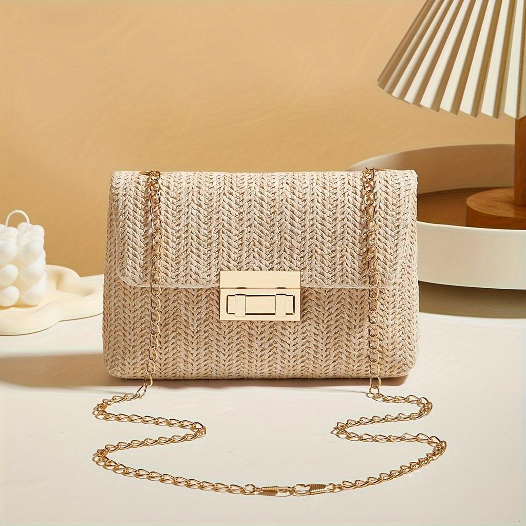Stylish Handwoven Ladies Crossbody Bag Chain Strap Lock Buckle Adjustable Shoulder Strap Perfect
