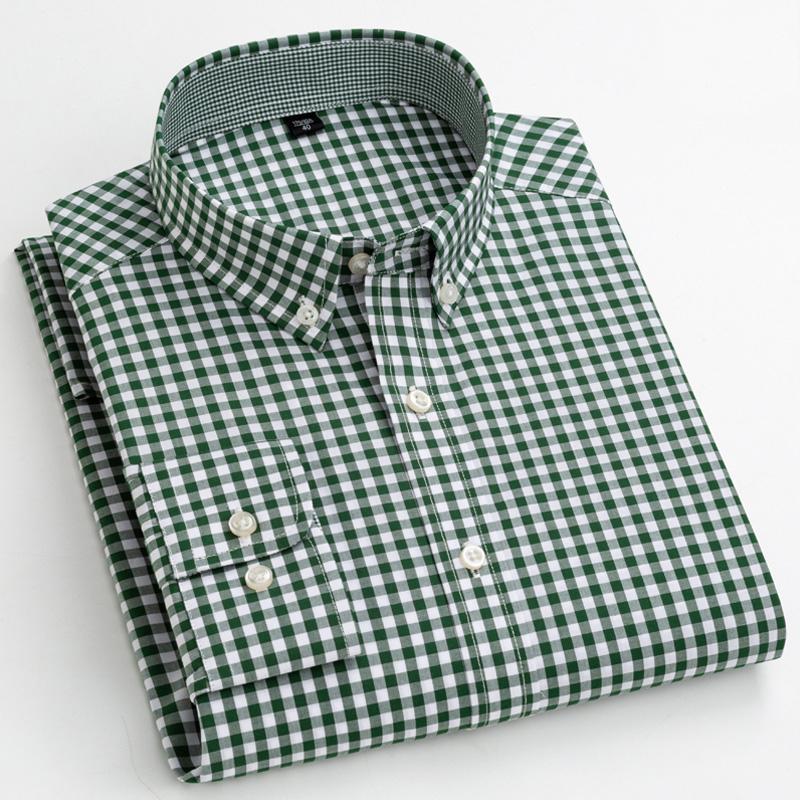 Męskie standardowe koszule z długim rękawem i mikro-kratką Naszywana kieszeń Cienka miękka 100% bawełna Białe/czerwone linie Plaid Casual Uniwersalna koszula