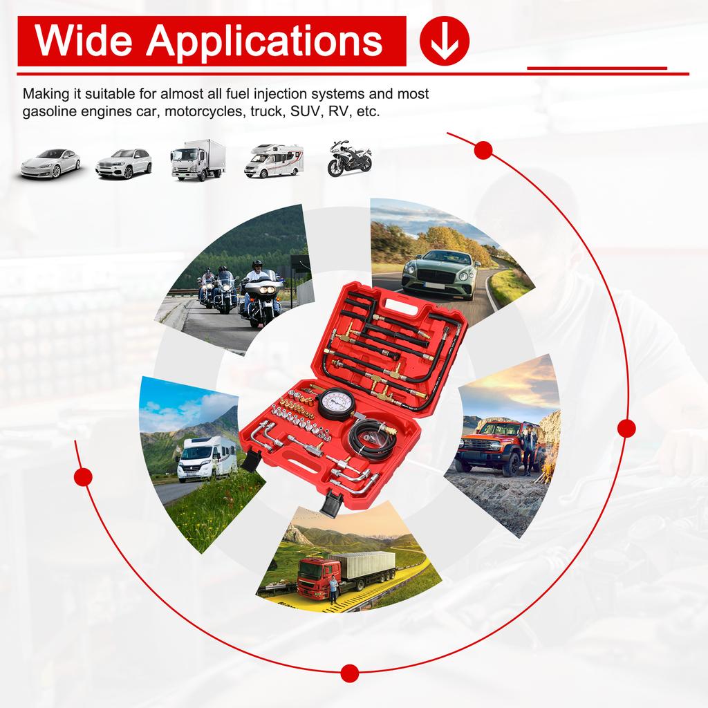 Fuel Injection Pressure Tester Kit TU443 0-140PSI 0-10Bar Automotive Fuel Pressure Gauge Complete Kit