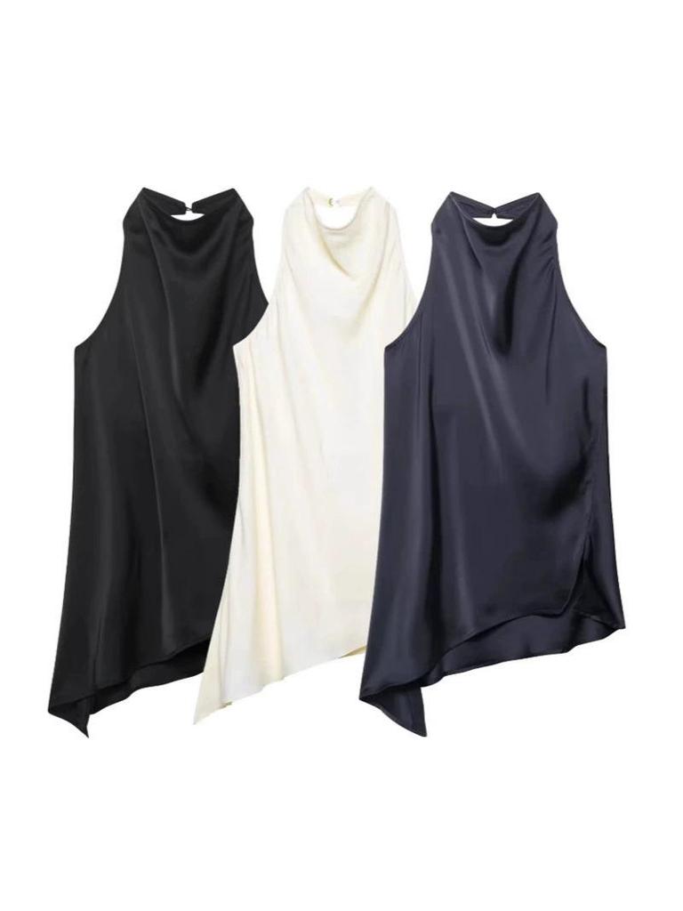 New Women's European & American Style Satin Halter Neck Top - Summer Casual Fashion